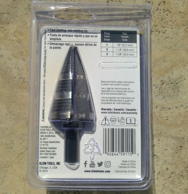 🌟🎈 Klein Tools KTSB15 Double-Fluted 3/8-Inch 3-Hole Step Drill Bit 🌟 2