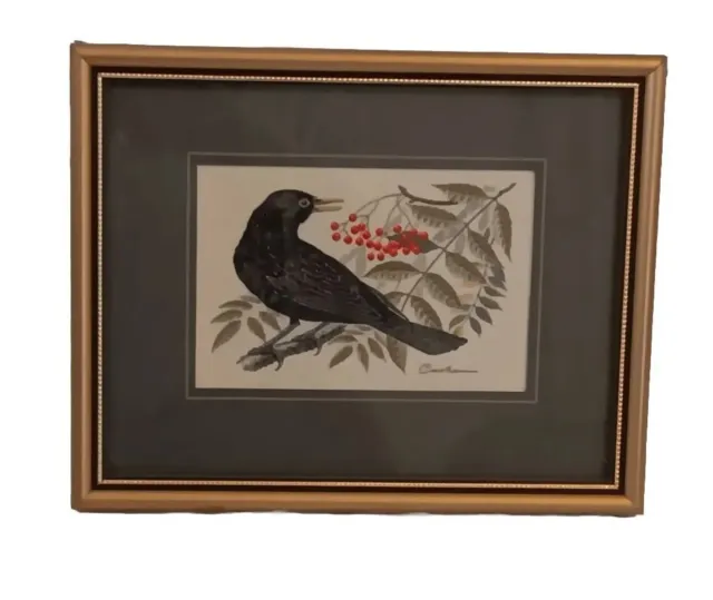 J&J Cash's Collector Range Jacquard Loom Woven Blackbird Framed Picture