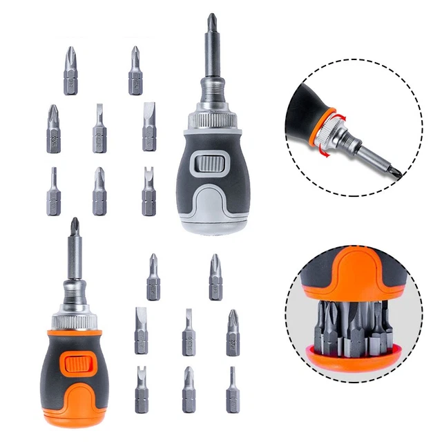 Cacciavite A Cricchetto Magnetico 12 In 1 - Set Con Punte SL, PH, T, H, Impugnatura Blu - Foto 5