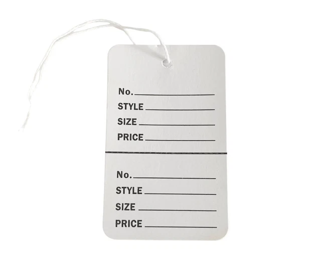 White Garment Merchandise Tags Perforated 2 Part with String 660 count