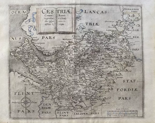 1607 Antique Saxton / Hole County Map of Cheshire - from Camden's Britannia