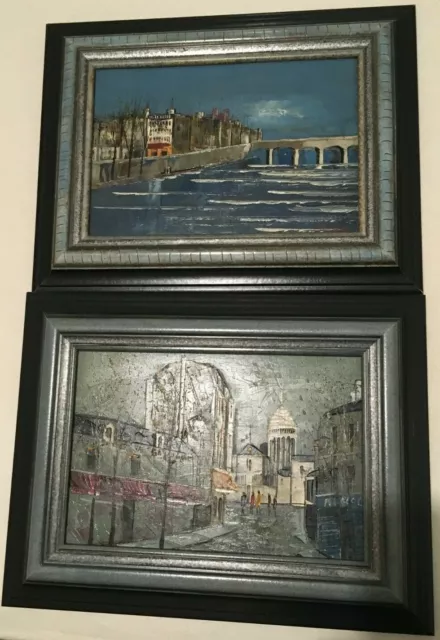 2 tableaux huiles sur toile  vues de Paris Montmartre la Seine signé encadrés