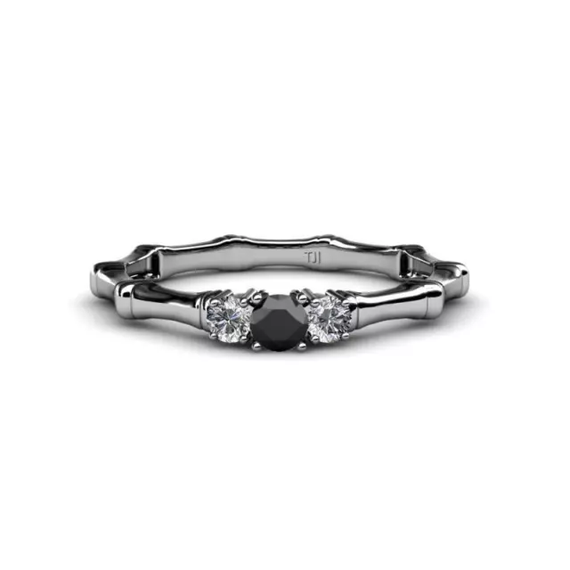 Black and White Diamond Womens 3 Stone Bamboo Ring 0.30 ctw 14K Gold JP:165822