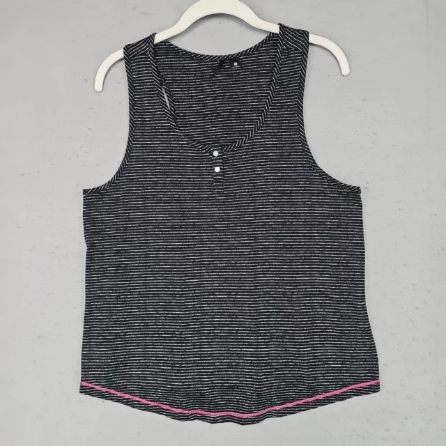 Kensie Tank Top Womens L Black Striped Racerback Henley Stretch Casual Layering