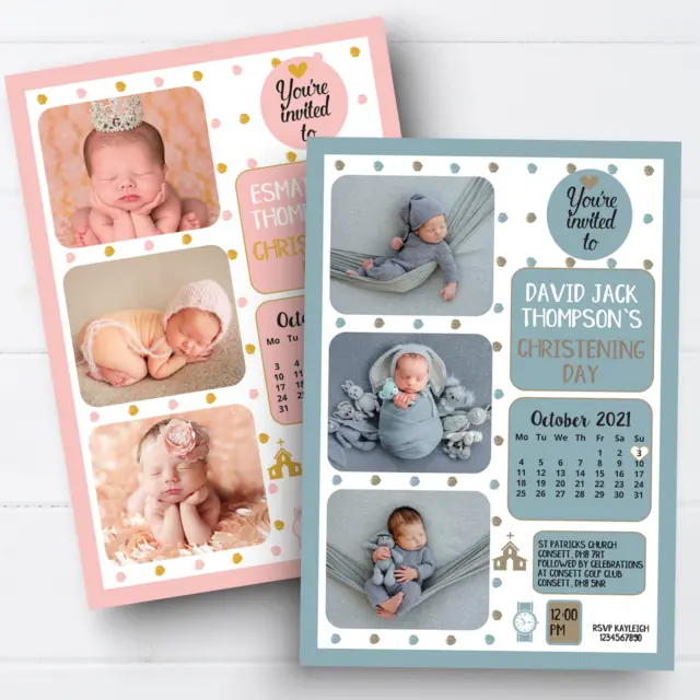 Personalised Photo Christening Invitations Naming Day Invites Baptism Cards x10