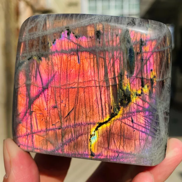 455g Amazing Natural Purple Orange Labradorite Quartz Crystal Specimen Healing