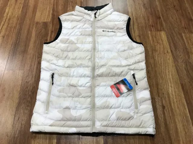 MENS MEDIUM -New Columbia Sportswear Powder Lite Omni-Heat White Camo Print Vest