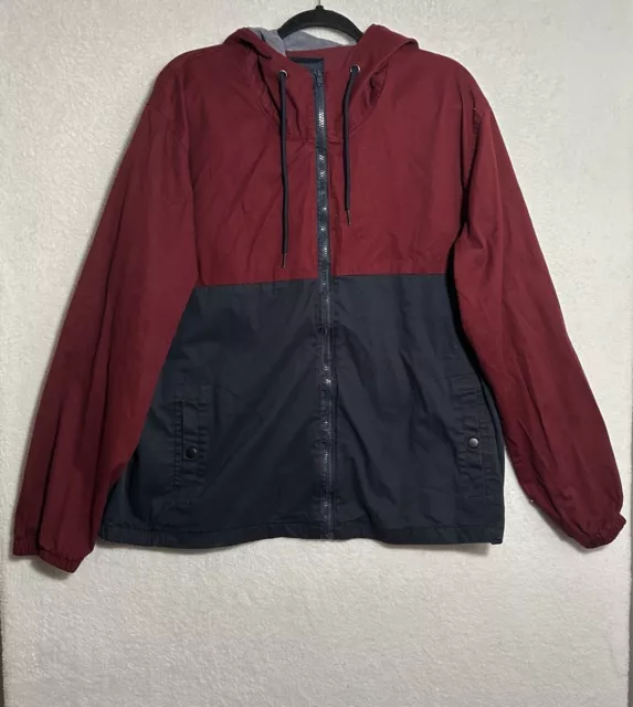 NOMAD Destination Jacket Mens Medium Navy Blue / Maroon Hooded Sz XL 100% Cotton