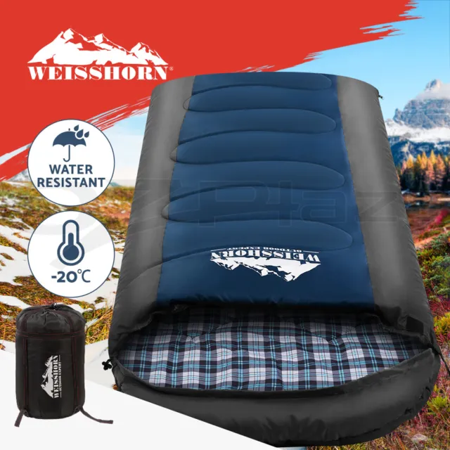 Weisshorn Sleeping Bag Single Camping Hiking Tent Thermal Navy -20°C-10°C
