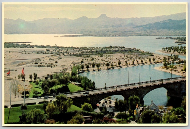 Postcard Arizona Lake Havasu City AZ London Bridge Aerial View