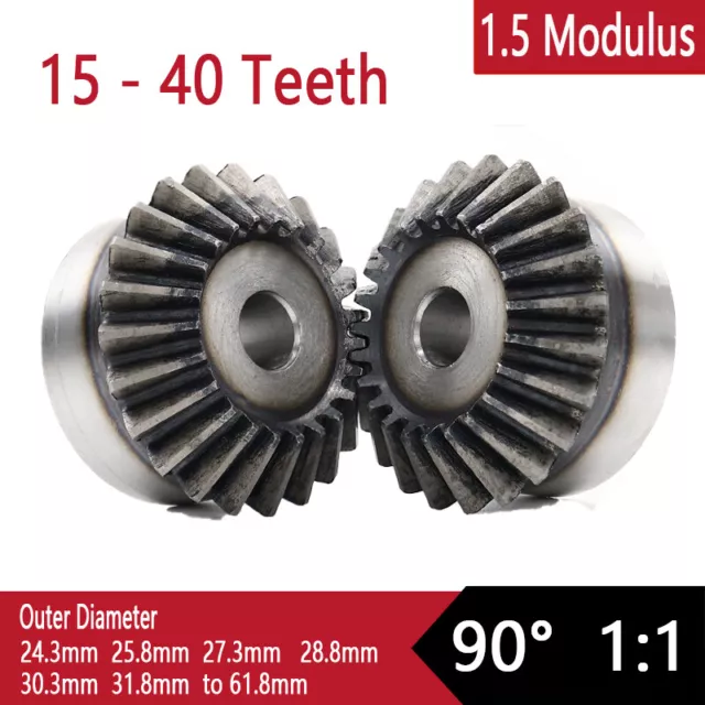 1.5 Modulus Bevel Gear 15-40T Tooth 90°1:1 Pairing Motor Metal Transmission Gear