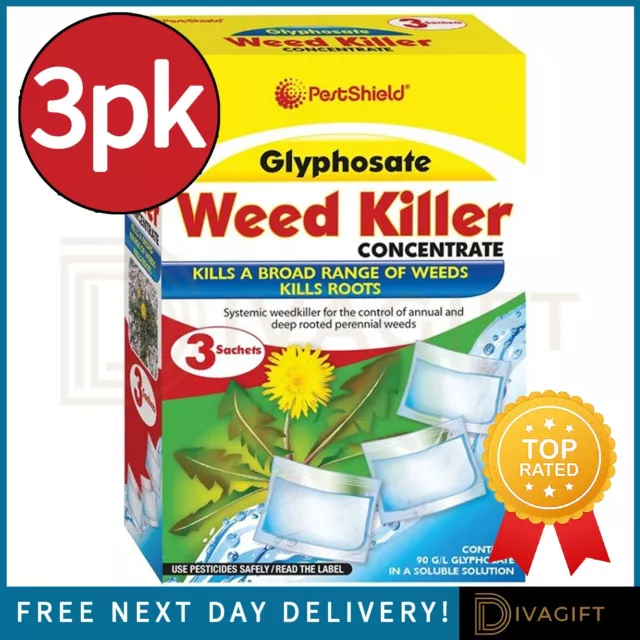 3Pk Weed Killer Weedkiller Concentrate Glyphosate 3 Sachets Kills Roots Weeds