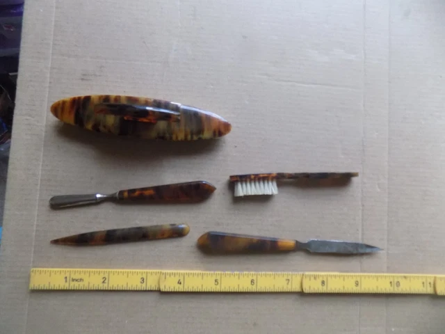 vintage job lot Faux Tortoise shell plastic Manicure set