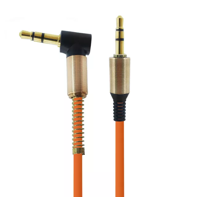 AUX Audio Kabel 1m 3,5mm Klinkenstecker 90 Grad Winkel Orange Stereo iPhone Auto