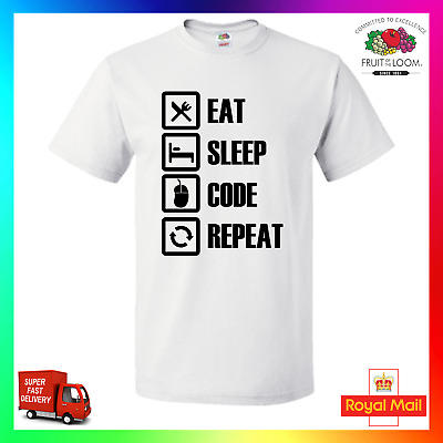 Eat Sleep Code Repeat TShirt T-Shirt Tee Unisex Cool Programmer Coder Gamer Xmas