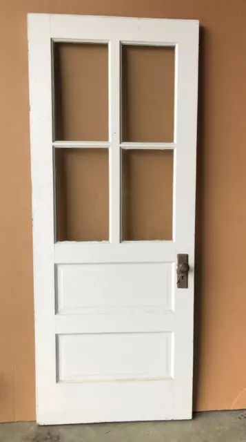 1 Antique Exterior 32x80 Shabby White 4 Lite Glass Door Skeleton Key VTG 449-23B