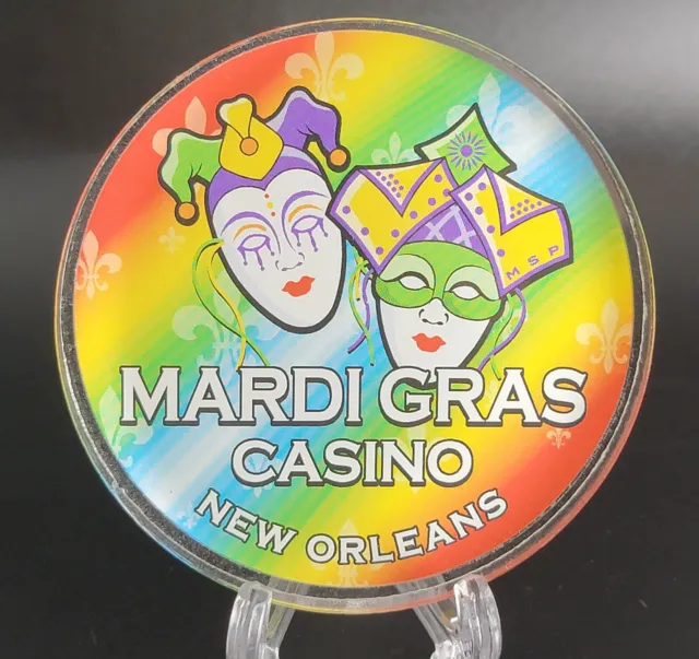 Premium 60mm Poker Dealer Button Mardi Gras Rainbow Front Side Adhesive Acrylic