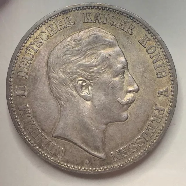 5 Mark 1907 A . Kaiserreich  Wilhelm II . Preussen . Silbermünze