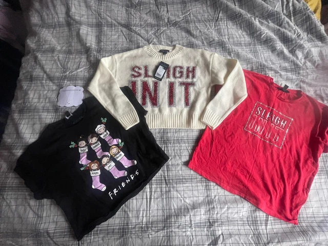 Bnwt Bundle Of Girls New Look Christmas Jumper, Tops Age 12-13 Years(1x Friends