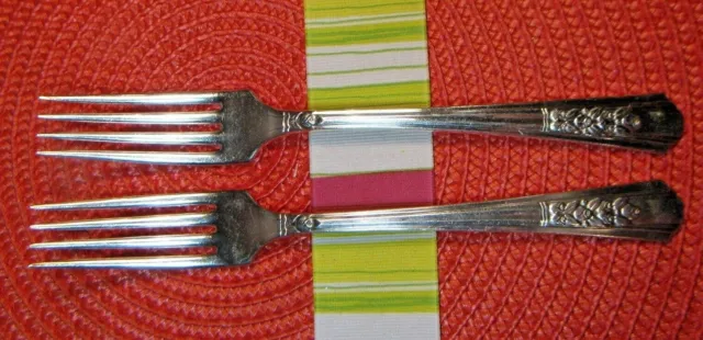 2 Rosalie Dinner Forks ~  7.5"~Estate Sale Vintage ~1938~Silver Plated~Oneida