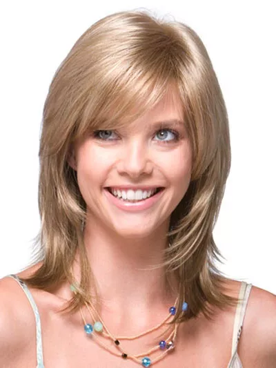Natural Blonde Side Parting 100% Human Hair Medium Wig For Women's 14 Inch
