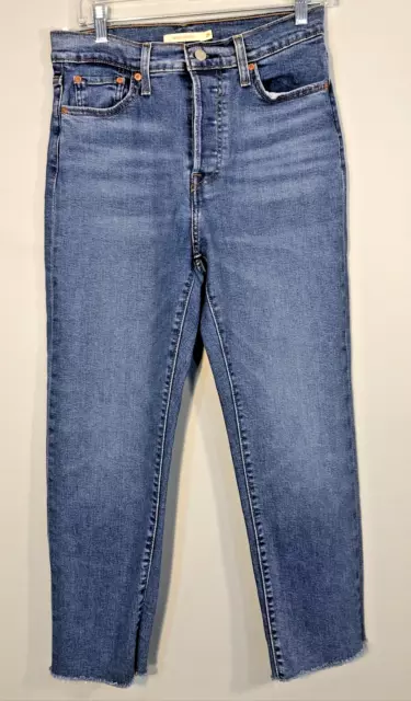 Levis Wedgie Straight Jeans Womens 29 Cropped High Rise Button Fly Frayed Hem