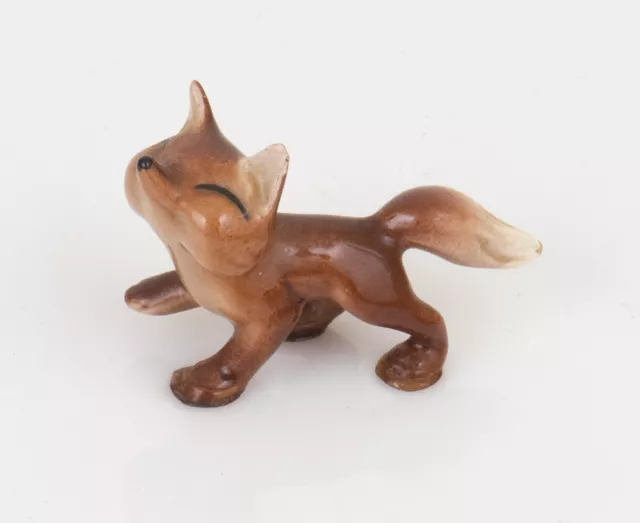 Tiny Bone China Figurine of a Fox Mid Century Vintage Miniature 1.5" Porcelain