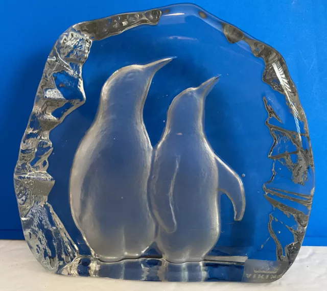 Viking Glass Penguins iceberg sculpture Hand made Figurine Clear 3 D Effect