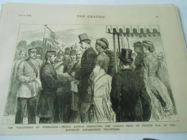 Old Antique Print 1878  The Volunteers at Wimbledon - Prince Arthur - The Queen'