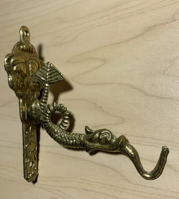 Vintage Antique Brass Wall Hook Dutch Man Woman Seperent Koi Towel Coat Holland