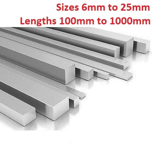 ALUMINIUM SQUARE BAR 6mm 8mm 10mm 11mm 13mm 16mm 19mm 22mm 25mm select size 3