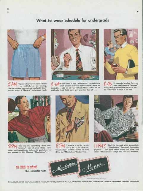 1947 Manhattan Mansco Clothing College Man Undergrads Campus Vtg Print Ad C13