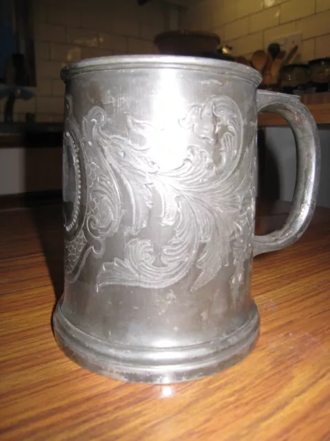 Vintage plated, engraved, Glass-bottomed tankard