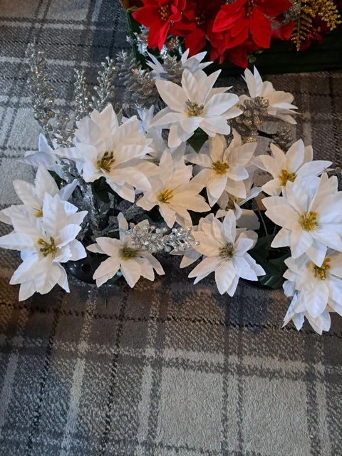 Vasi Tomba Artificiale Natale Fiori Memoriale Poinsettias Argento Bianco