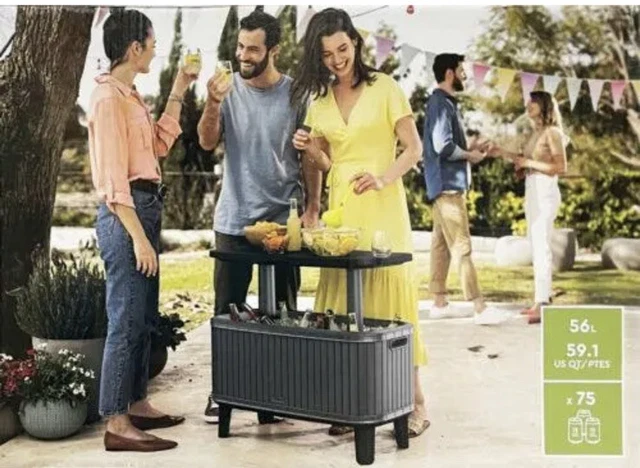 Keter Cool Box 56 litri (60 quarti USA) Raffreddatore Bevy Bar Tavolo Festa/Giardino, Nuovo con scatola
