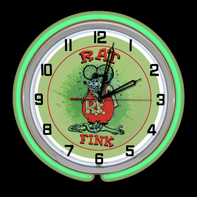 15" Rat Fink Green Sign Green Double Neon Clock