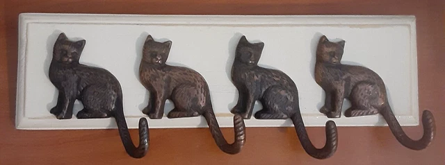 Cast Iron CAT Towel Coat Hooks, Hat Hook, Key Rack GARDEN KITTEN MEOW vintage
