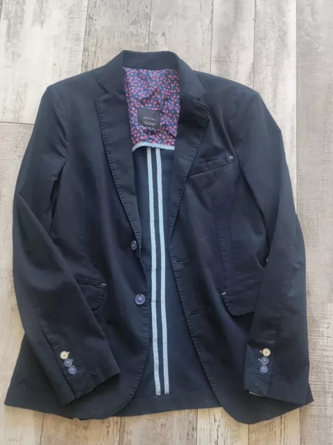 40R (L) Zara Man Men's Casual Blazer Dark Navy Blue 2 Button Sport Coat