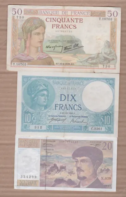 Six Banknotes From France 1916 To 1997 In Very Fine Or Better Condition.