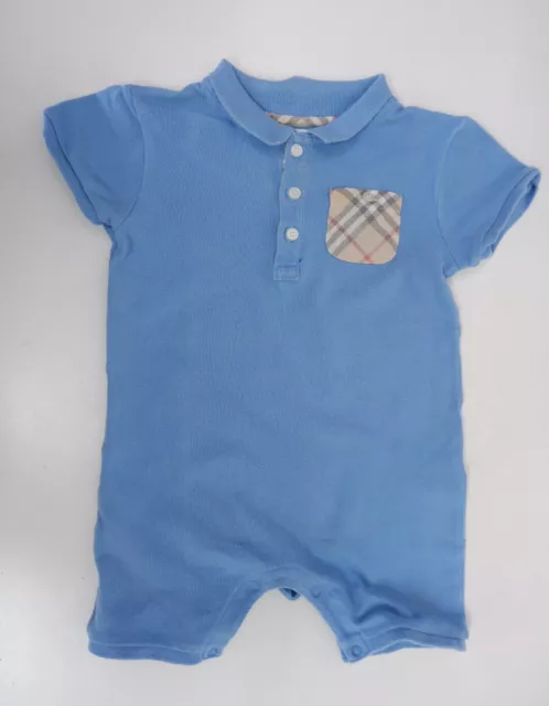 Burberry Baby Boys Romper Outfit Age 12M Blue Short Sleeve Checkered