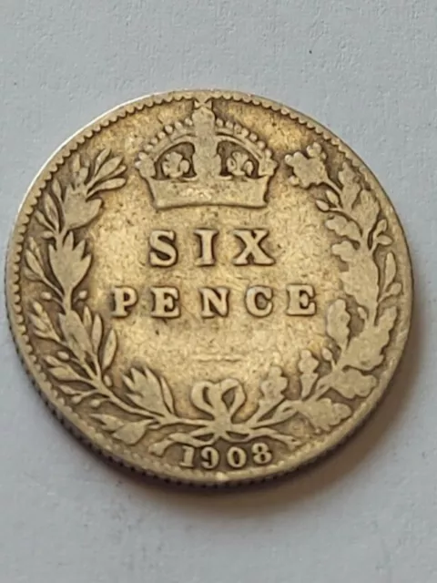 1908 King Edward VII Silver Sixpence Coin