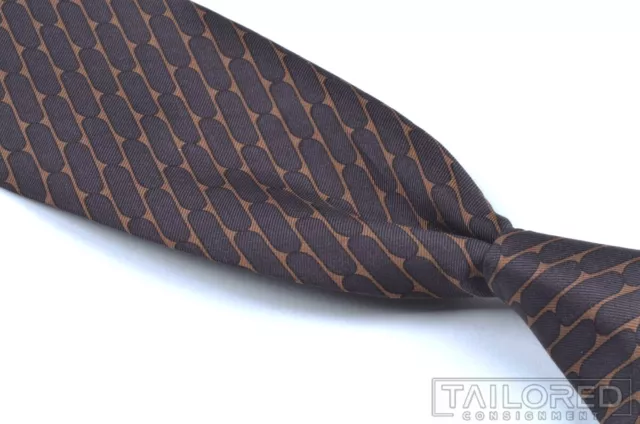 GUCCI Brown Geometric Long Orbs Dashed 100% Silk Mens Luxury Tie - 3.50"