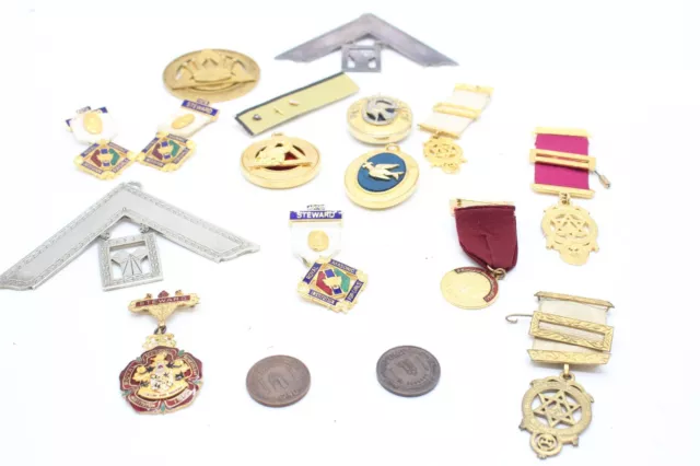 F x16 Vintage Masonic Medals & Badges inc West Lancashire etc