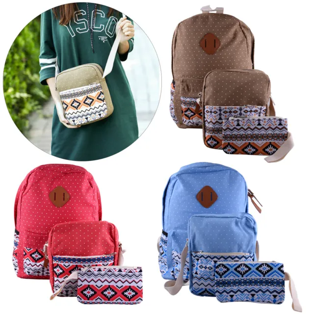 3pcs/Backpack Women Canvas Travel Bookbag School Shoulder Bags Tote pour Girl rt