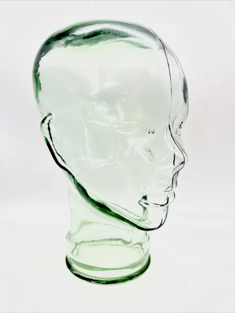 Vtg Clear Green Glass Head Mannequin Wig Hat Display Stand Decor Unisex 11.5”