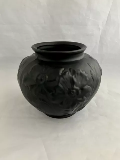 TIFFIN GLASS 1930's Art Deco Black Satin Poppy Vase