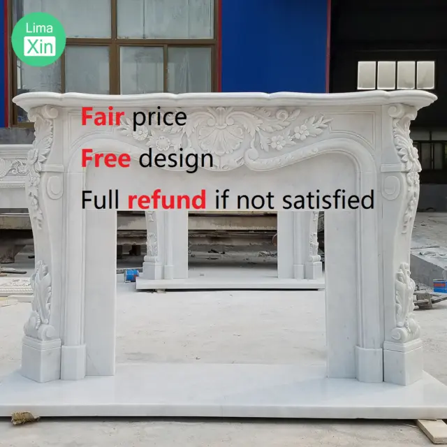 Hand Carved French style white Louis marble fireplace mantel,marble mantle lmx