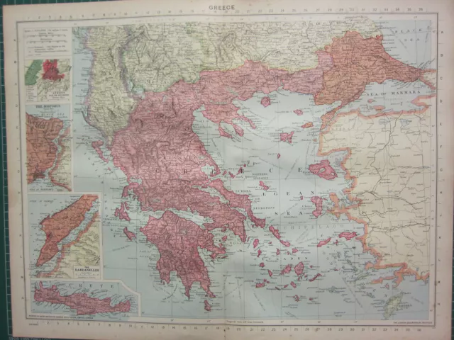 1940 Map ~ Greece ~ Morea Aegean Sea Dardanelles Crete Bosporus Athens Environs