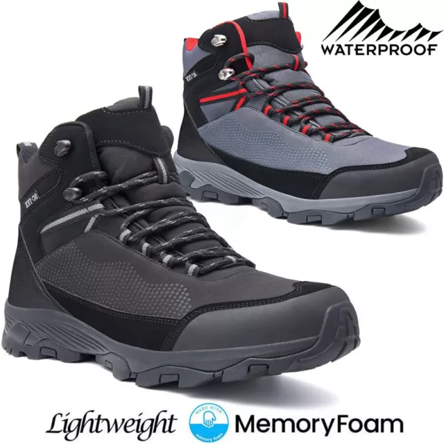 Mens Waterproof Walking Hiking Boots MEMORY FOAM Ankle Running Trainers Shoes