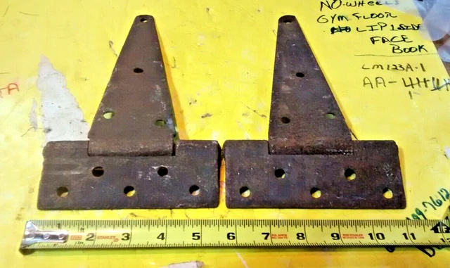 Pair - Rustic Matching Vintage Antique Barn Door - Iron T- Strap Hinges 10” long 2